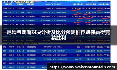 尼姆与朗斯对决分析及比分预测推荐助你赢得竞猜胜利